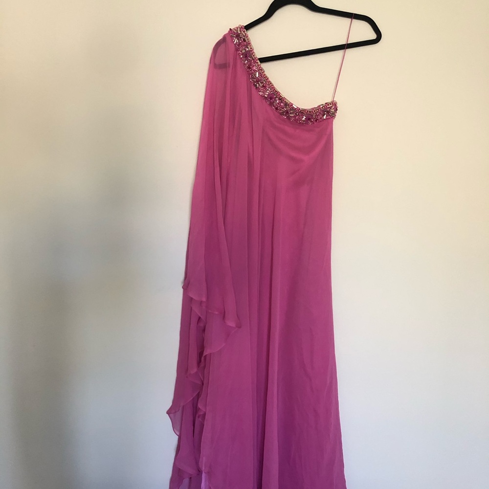 magenta pink sequined gown one shoulder size 4